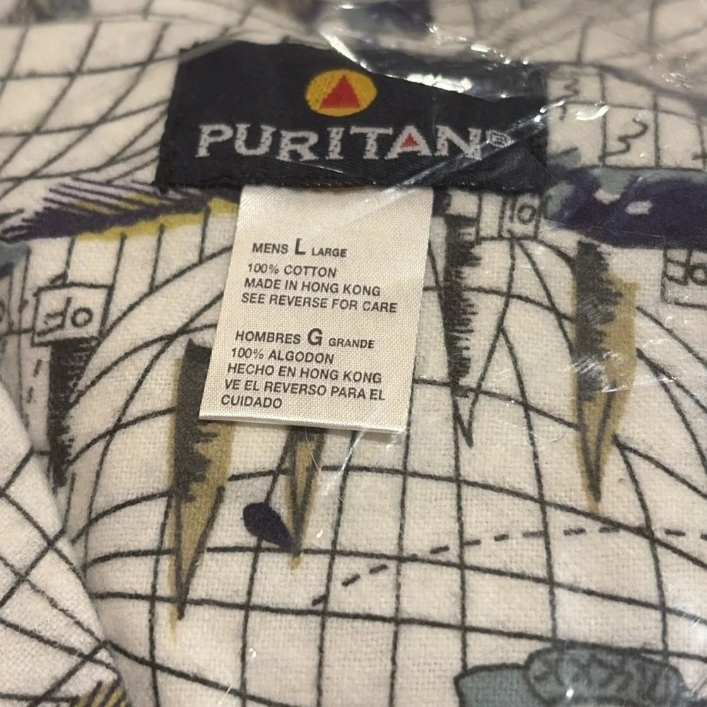 Vintage Puritan Men's Flannel Pajama Set Large  Long Sleeve Nautical Print NOS